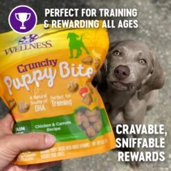 Wellness Crunchy Puppy Bites Chicken & Carrots Recipe Grain-Free Natural Dog Treats -Cozy Paws 104848 PT2. AC SS1800 V1609283280
