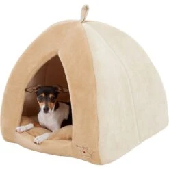 Best Pet Supplies Fleece Tent Covered Cat & Dog Bed, Tan -Cozy Paws 107132 PT3. AC SS1800 V1566250841