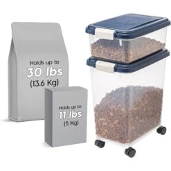 IRIS USA 2-Piece WeatherPro Airtight Stackable Dog Cat & Bird Food Pet Food Storage Container Combo & Treat Box, Navy, 35-lb -Cozy Paws 116487 PT1. AC SS1800 V1680787449