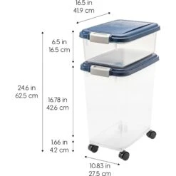 IRIS USA 2-Piece WeatherPro Airtight Stackable Dog Cat & Bird Food Pet Food Storage Container Combo & Treat Box, Navy, 35-lb -Cozy Paws 116487 PT2. AC SS1800 V1680787451