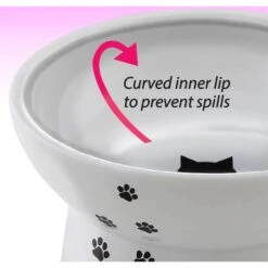 Necoichi Ceramic Elevated Cat Food Bowl, White Paw Print -Cozy Paws 118993 PT2. AC SS1800 V1674730097