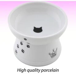 Necoichi Ceramic Elevated Cat Food Bowl, White Paw Print -Cozy Paws 118993 PT3. AC SS1800 V1674730099