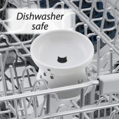 Necoichi Ceramic Elevated Cat Food Bowl, White Paw Print -Cozy Paws 118993 PT4. AC SS1800 V1674730098