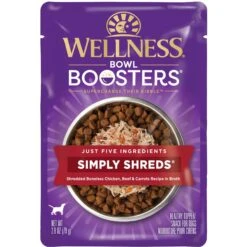 Wellness Bowl Boosters Simply Shreds Chicken, Beef & Carrots Natural Grain-Free Wet Dog Food Mixer Or Topper, 2.8-oz Pouch, Case Of 12 -Cozy Paws 120803 PT2. AC SS1800 V1673025977