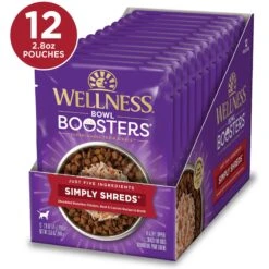 Wellness Bowl Boosters Simply Shreds Chicken, Beef & Carrots Natural Grain-Free Wet Dog Food Mixer Or Topper, 2.8-oz Pouch, Case Of 12 -Cozy Paws 120803 PT3. AC SS1800 V1673025976
