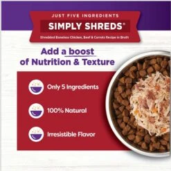 Wellness Bowl Boosters Simply Shreds Chicken, Beef & Carrots Natural Grain-Free Wet Dog Food Mixer Or Topper, 2.8-oz Pouch, Case Of 12 -Cozy Paws 120803 PT5. AC SS1800 V1673035434