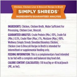 Wellness Bowl Boosters Simply Shreds Chicken Liver & Broccoli Natural Grain-Free Wet Dog Food Mixer Or Topper, 2.8-oz Pouch, Case Of 12 -Cozy Paws 120805 PT7. AC SS1800 V1673035372