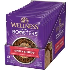 Wellness Bowl Boosters Simply Shreds Chicken, Salmon & Pumpkin Natural Grain-Free Wet Dog Food Mixer Or Topper, 2.8-oz Pouch, Case Of 12