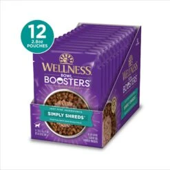 Wellness Bowl Boosters Simply Shreds Tuna, Beef & Carrots Natural Grain-Free Wet Dog Food Mixer Or Topper, 2.8-oz Pouch, Case Of 12 -Cozy Paws 120809 PT3. AC SS1800 V1673025974