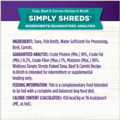 Wellness Bowl Boosters Simply Shreds Tuna, Beef & Carrots Natural Grain-Free Wet Dog Food Mixer Or Topper, 2.8-oz Pouch, Case Of 12 -Cozy Paws 120809 PT7. AC SS1800 V1673035374
