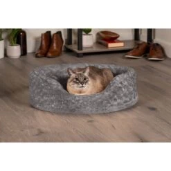 FurHaven Ultra Plush Oval Bolster Cat & Dog Bed With Removable Cover -Cozy Paws 123326 PT2. AC SS1800 V1693937119