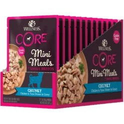 Wellness CORE Grain-Free Small Breed Mini Meals Chunky Chicken & Tuna In Gravy Dog Food Pouches -Cozy Paws 145508 PT8. AC SS1800 V1598311937