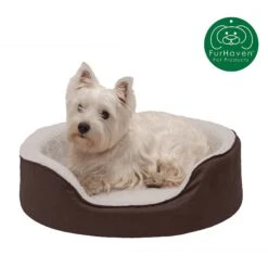 FurHaven Faux Sheepskin & Suede Orthopedic Bolster Dog Bed With Removable Cover -Cozy Paws 173080 PT3. AC SS1800 V1612506397
