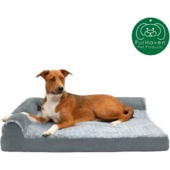 FurHaven Two Tone Faux Fur & Suede Deluxe Chaise Cooling Gel Dog & Cat Bed With Removable Cover -Cozy Paws 176048 PT3. AC SS1800 V1601484054