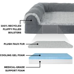 FurHaven Two Tone Faux Fur & Suede Deluxe Chaise Cooling Gel Dog & Cat Bed With Removable Cover -Cozy Paws 176048 PT5. AC SS1800 V1601487969