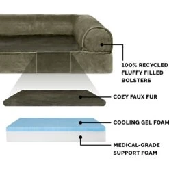 FurHaven Faux Fur Cooling Gel Bolster Cat & Dog Bed With Removable Cover -Cozy Paws 176134 PT6. AC SS1800 V1583520845