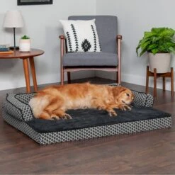 FurHaven Comfy Couch Cooling Gel Cat & Dog Bed With Removable Cover