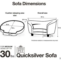 Enchanted Home Pet Quicksilver Sofa Cat & Dog Bed With Removable Cover, Medium, Silver -Cozy Paws 180292 PT3. AC SS1800 V1563226180