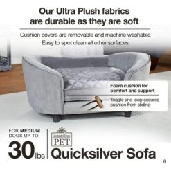 Enchanted Home Pet Quicksilver Sofa Cat & Dog Bed With Removable Cover, Medium, Silver -Cozy Paws 180292 PT6. AC SS1800 V1563226071