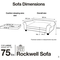 Enchanted Home Pet Rockwell Sofa Dog Bed With Removable Cover, Large, Pewter -Cozy Paws 180298 PT6. AC SS1800 V1563226384