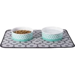 Bone Dry Paw Lattice Print Non-Skid Ceramic Dog & Cat Bowl Set -Cozy Paws 185453 PT2. AC SS1800 V1599195679