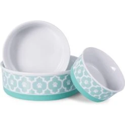 Bone Dry Paw Lattice Print Non-Skid Ceramic Dog & Cat Bowl Set -Cozy Paws 185453 PT5. AC SS1800 V1599190890