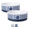 Bone Dry Striped Non-Skid Ceramic Dog & Cat Bowl Set