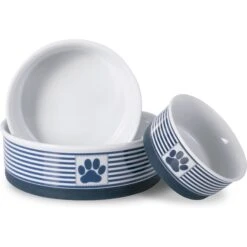 Bone Dry Striped Non-Skid Ceramic Dog & Cat Bowl Set -Cozy Paws 185464 PT5. AC SS1800 V1599199276