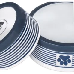 Bone Dry Striped Non-Skid Ceramic Dog & Cat Bowl Set -Cozy Paws 185464 PT6. AC SS1800 V1599194467