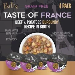 Tiki Dog Taste Of France Beef, Potatoes & Burgundy Recipe In Broth Grain-Free Wet Dog Food, 3-oz Cup, Case Of 4 -Cozy Paws 186335 PT2. AC SS1800 V1576622649