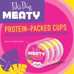 Tiki Dog Meaty High Protein Diet Chicken With Salmon Recipe In Broth Grain-Free Wet Dog Food, 3-oz Cup, Case Of 4 -Cozy Paws 186349 PT2. AC SS1800 V1576624528