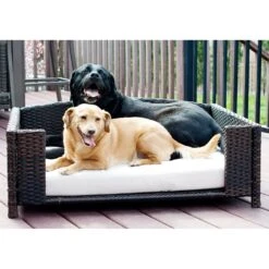 Iconic Pet Rattan Rectangular Sofa Cat & Dog Bed With Removable Cover, Espresso -Cozy Paws 192464 PT3. AC SS1800 V1568755927