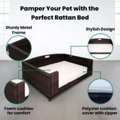 Iconic Pet Rattan Rectangular Sofa Cat & Dog Bed With Removable Cover, Espresso -Cozy Paws 192464 PT4. AC SS1800 V1568755945