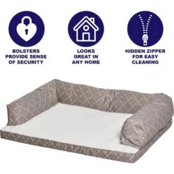 MidWest QuietTime Couture Hampton Orthopedic Bolster Dog Bed With Removable Cover -Cozy Paws 213014 PT3. AC SS1800 V1576086557