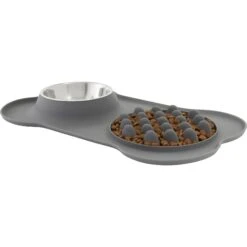Frisco Silicone Slow Feeder Mat With Stainless Steel Bowl -Cozy Paws 215983 PT2. AC SS1800 V1591020078
