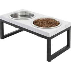 Frisco Marble Print Stainless Steel Double Elevated Dog Bowl -Cozy Paws 216017 PT2. AC SS1800 V1591020395