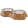 Frisco Double Stainless Steel Bowl, Wood Design