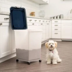IRIS USA WeatherPro Airtight Dog, Cat, Bird & Other Pet Food Storage Bin Container With Attachable Casters -Cozy Paws 231638 PT2. AC SS1800 V1680813222