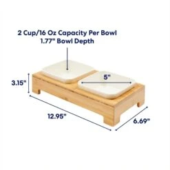Frisco Square Melamine Dog & Cat Bowl Set With Bamboo Stand -Cozy Paws 232076 PT1. AC SS1800 V1685731991