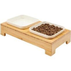 Frisco Square Melamine Dog & Cat Bowl Set With Bamboo Stand -Cozy Paws 232076 PT6. AC SS1800 V1684761684