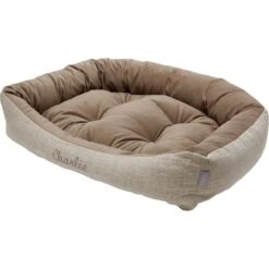 Frisco Rectangular Personalized Bolster Dog Bed W/Removable Cover, Beige, Large -Cozy Paws 234948 PT2. AC SS1800 V1600206988