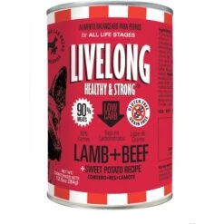 Livelong Healthy & Strong Lamb, Beef & Sweet Potato Recipe Wet Dog Food, 12.5-oz Can, Case Of 12