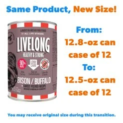 Livelong Healthy & Strong Bison/Buffalo & Sweet Potato Recipe Wet Dog Food, 12.8-oz Can, Case Of 12 -Cozy Paws 235068 PT1. AC SS1800 V1589915462