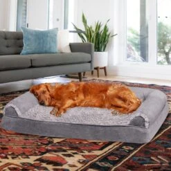 FurHaven Faux Fur & Suede Memory Foam Sofa Dog & Cat Bed