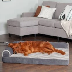 FurHaven Wave Fur & Velvet Cooling Gel Deluxe Chaise Dog & Cat Bed