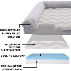 FurHaven Wave Fur & Velvet Cooling Gel Deluxe Chaise Dog & Cat Bed -Cozy Paws 244465 PT5. AC SS1800 V1601619058