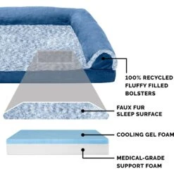 FurHaven Faux Fur & Suede Cooling Gel Sofa Dog & Cat Bed -Cozy Paws 244475 PT5. AC SS1800 V1606815457