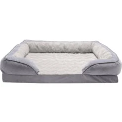 FurHaven Velvet Waves Perfect Comfort Cooling Gel Bolster Cat & Dog Bed With Removable Cover -Cozy Paws 244658 PT2. AC SS1800 V1602831673