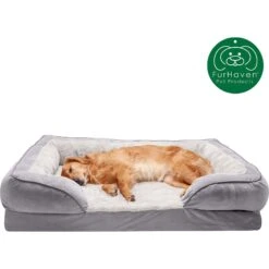 FurHaven Velvet Waves Perfect Comfort Cooling Gel Bolster Cat & Dog Bed With Removable Cover -Cozy Paws 244658 PT3. AC SS1800 V1602815779