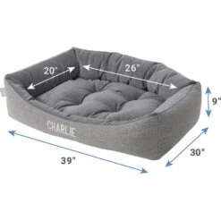 Frisco Rectangular Personalized Bolster Dog Bed W/Removable Cover, Dark Gray, X-Large -Cozy Paws 252611 PT2. AC SS1800 V1605134826